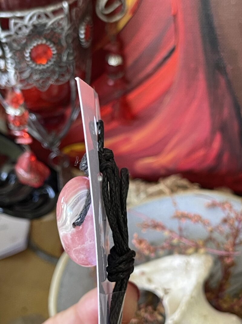 Rhodochrosite Pendant on Cord – A Heartfelt Connection