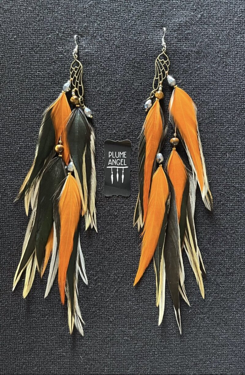 Butterfly Wing Orange These are Feather Earrings – Radiant Beauty with Earthy Elegance