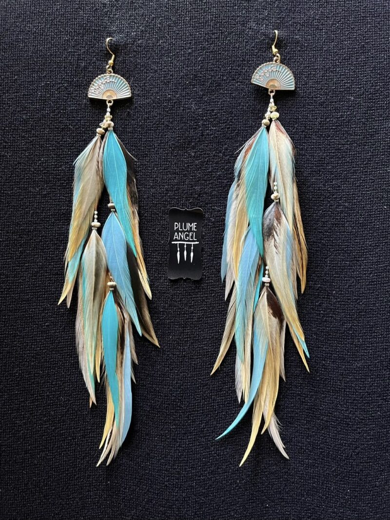 These are Turquoise Fan Natural and Turquoise Feather Earrings – Vibrant Elegance with a Natural Touch