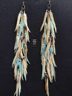 These are Blond Turquoise and Natural Feather Earrings – Flowing Elegance and Natural Charm