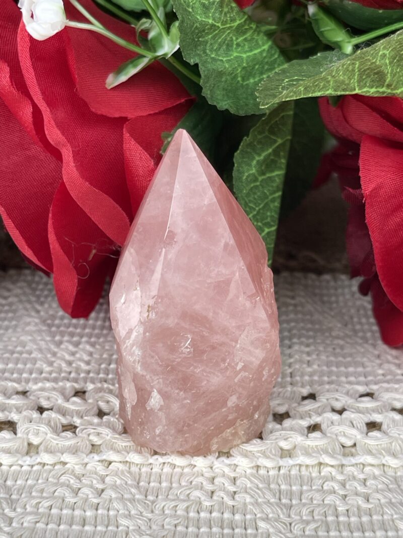 Ignite the Flame of Love: Rose Quartz Polished Flame