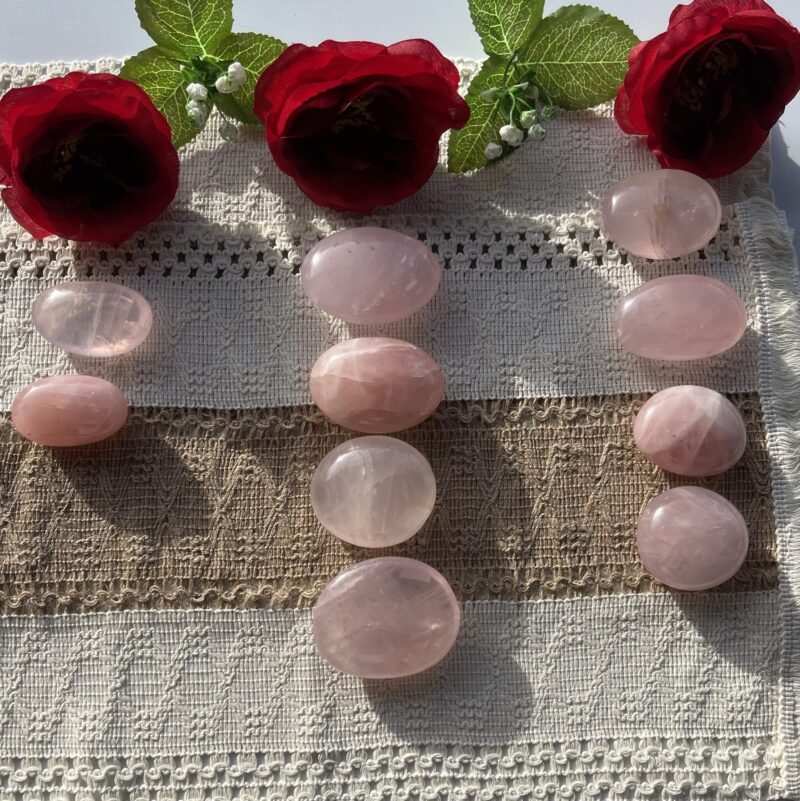 Elevate your energy and embrace love in all its forms with our Gorgeous Rose Quartz Palm Stone Selection