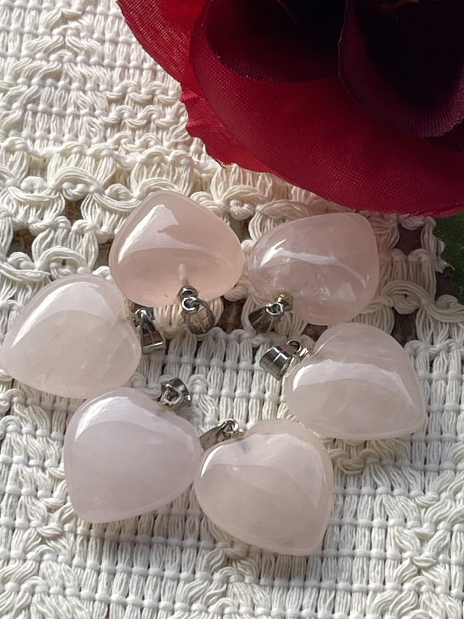 rose quartz mini heart pendants