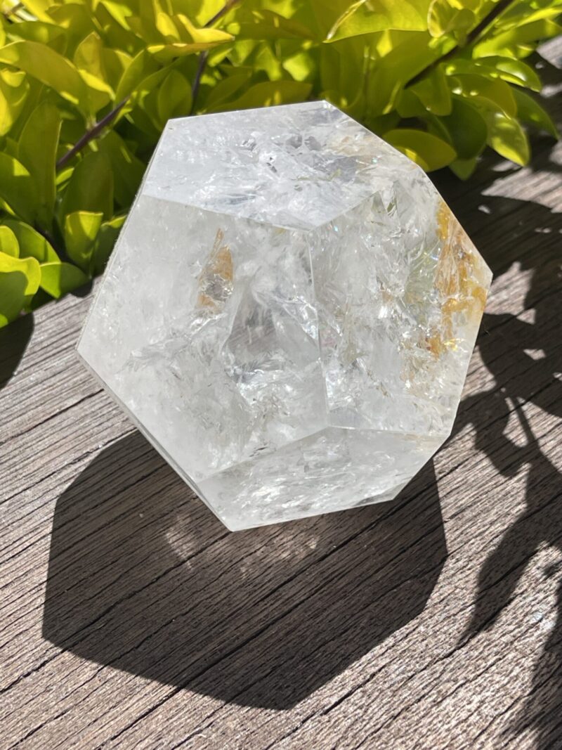 Radiate Universal Energy: Rainbow Clear Quartz Dodecahedron 817g