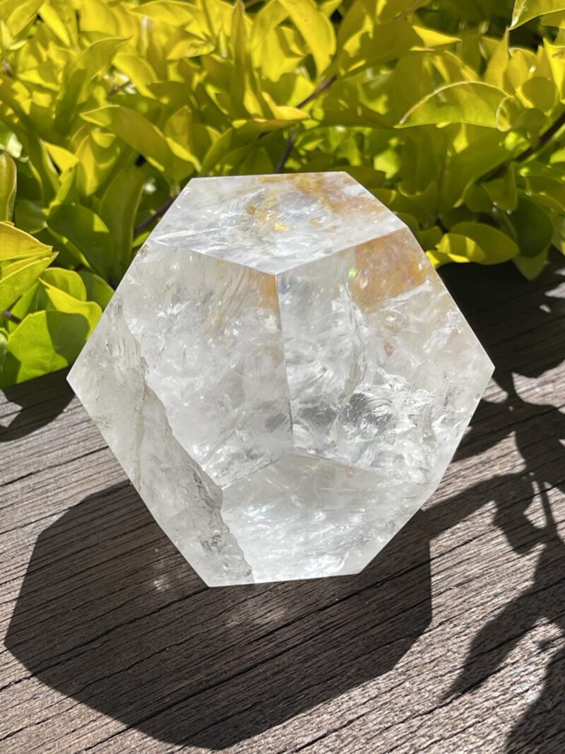 Radiate Universal Energy: Rainbow Clear Quartz Dodecahedron 817g