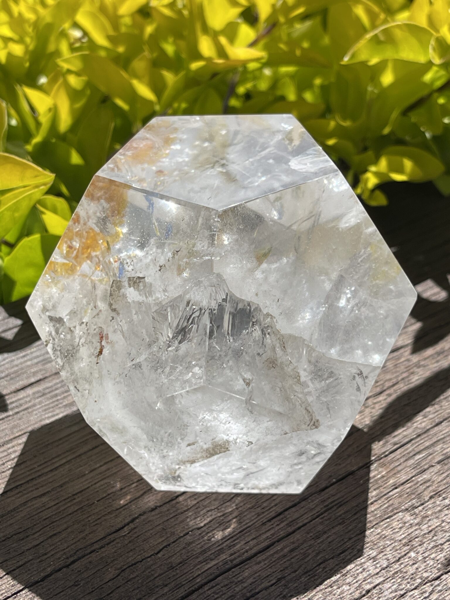 Radiate Universal Energy: Rainbow Clear Quartz Dodecahedron 817g