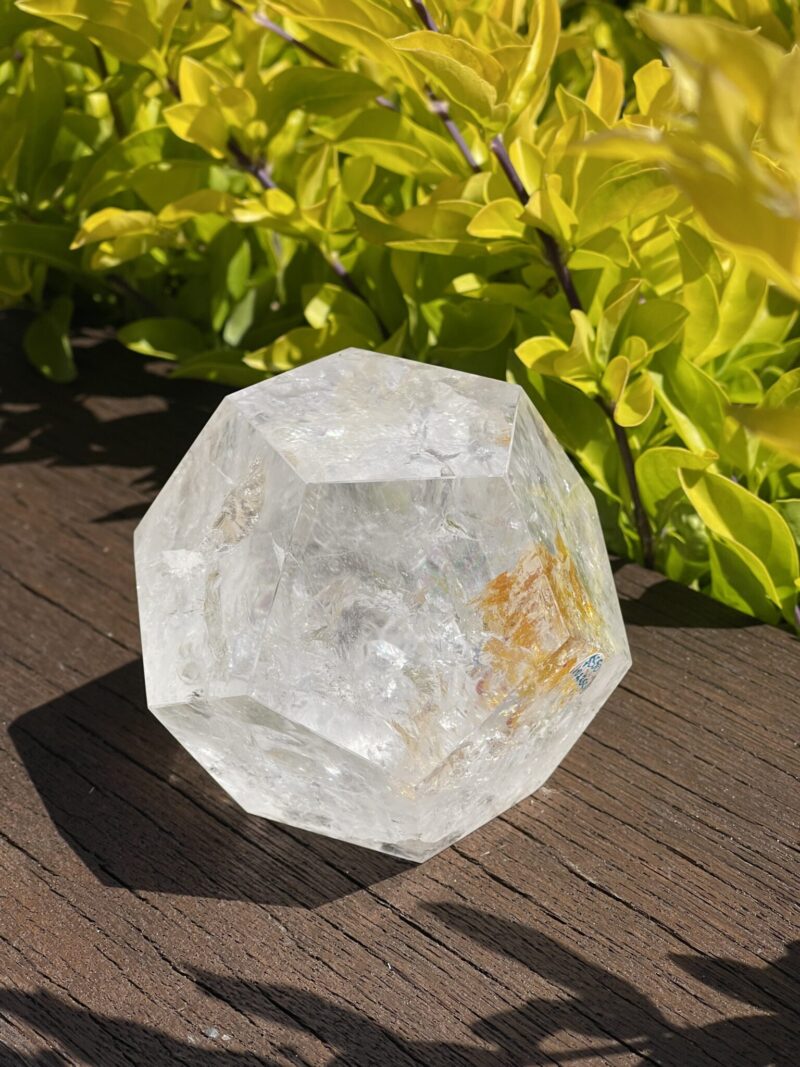 Radiate Universal Energy: Rainbow Clear Quartz Dodecahedron 817g