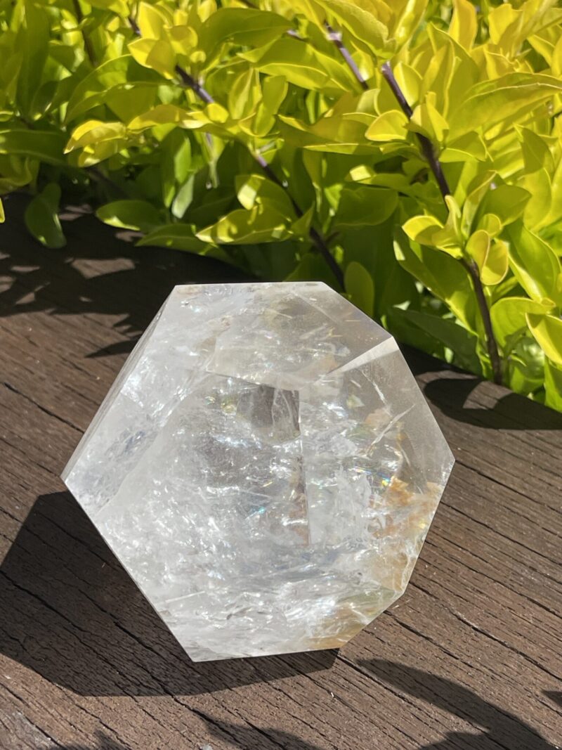 Radiate Universal Energy: Rainbow Clear Quartz Dodecahedron 817g