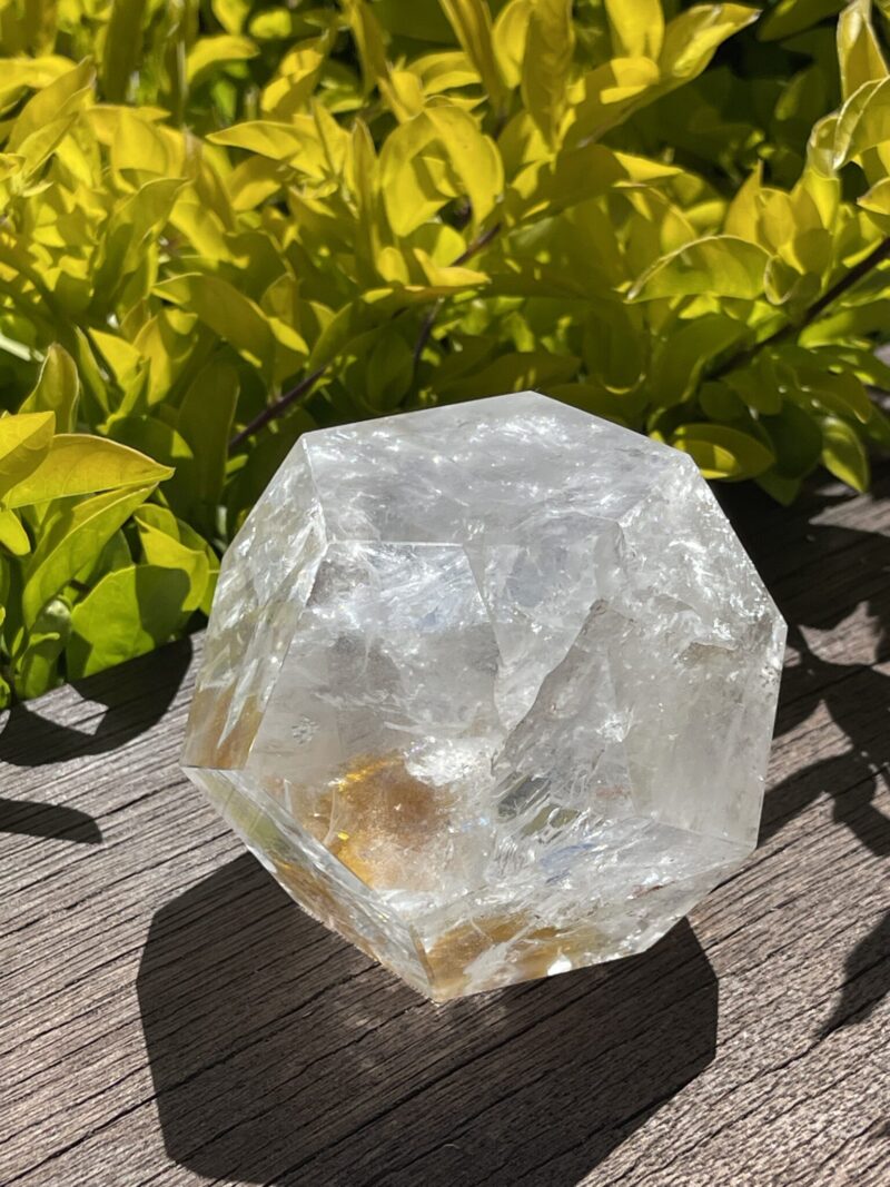 Radiate Universal Energy: Rainbow Clear Quartz Dodecahedron 817g