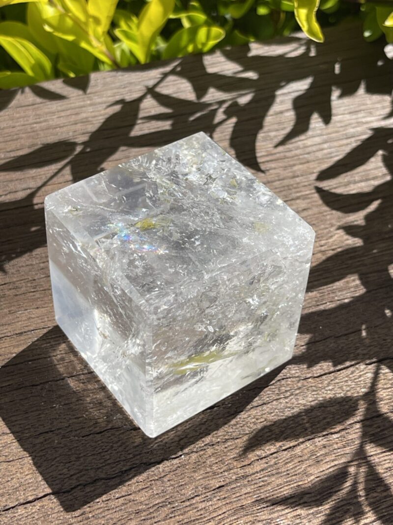 Grounding Brilliance: Rainbow Clear Quartz Cube (369g)