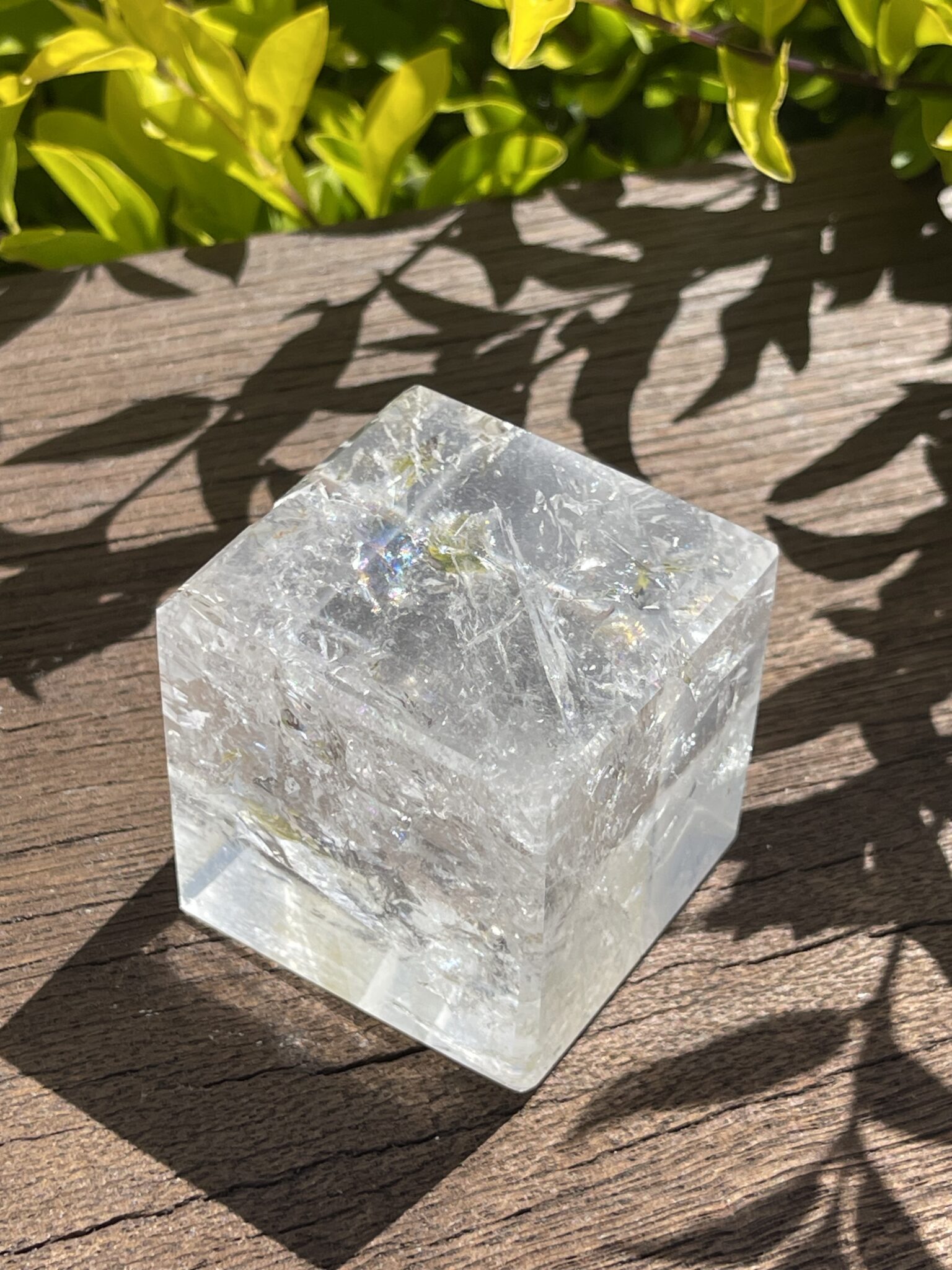 Grounding Brilliance: Rainbow Clear Quartz Cube (369g)