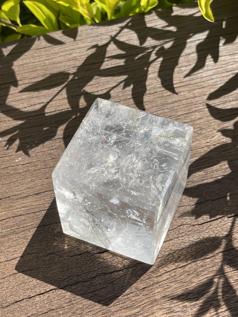 Grounding Brilliance: Rainbow Clear Quartz Cube (369g)