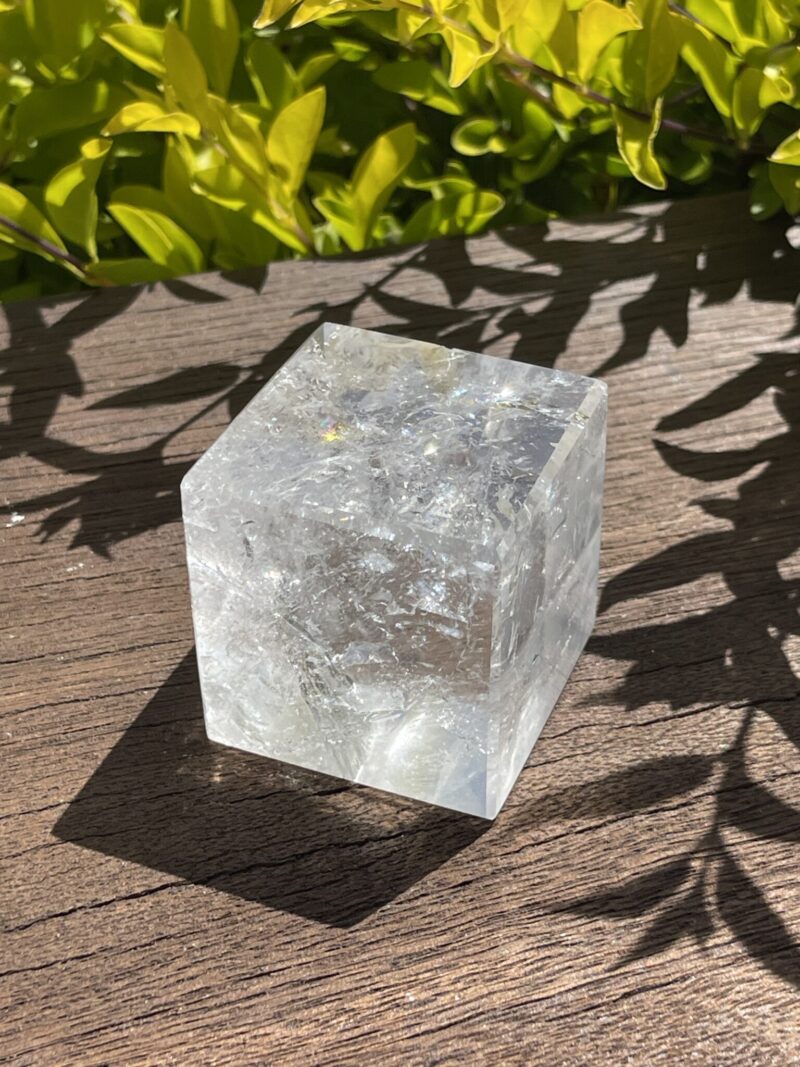 Grounding Brilliance: Rainbow Clear Quartz Cube (369g)