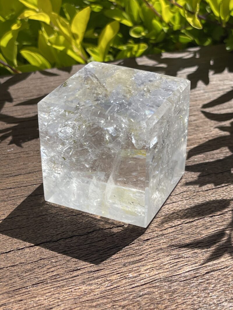 Grounding Brilliance: Rainbow Clear Quartz Cube (369g)