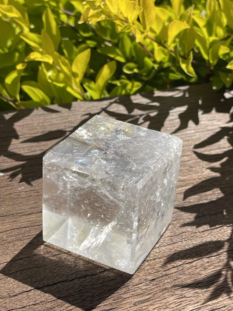 Grounding Brilliance: Rainbow Clear Quartz Cube (369g)