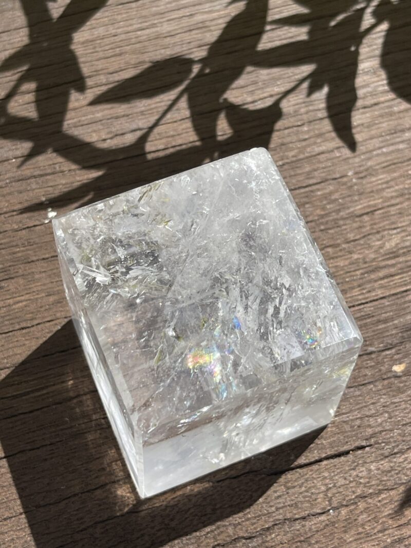 Grounding Brilliance: Rainbow Clear Quartz Cube (369g)